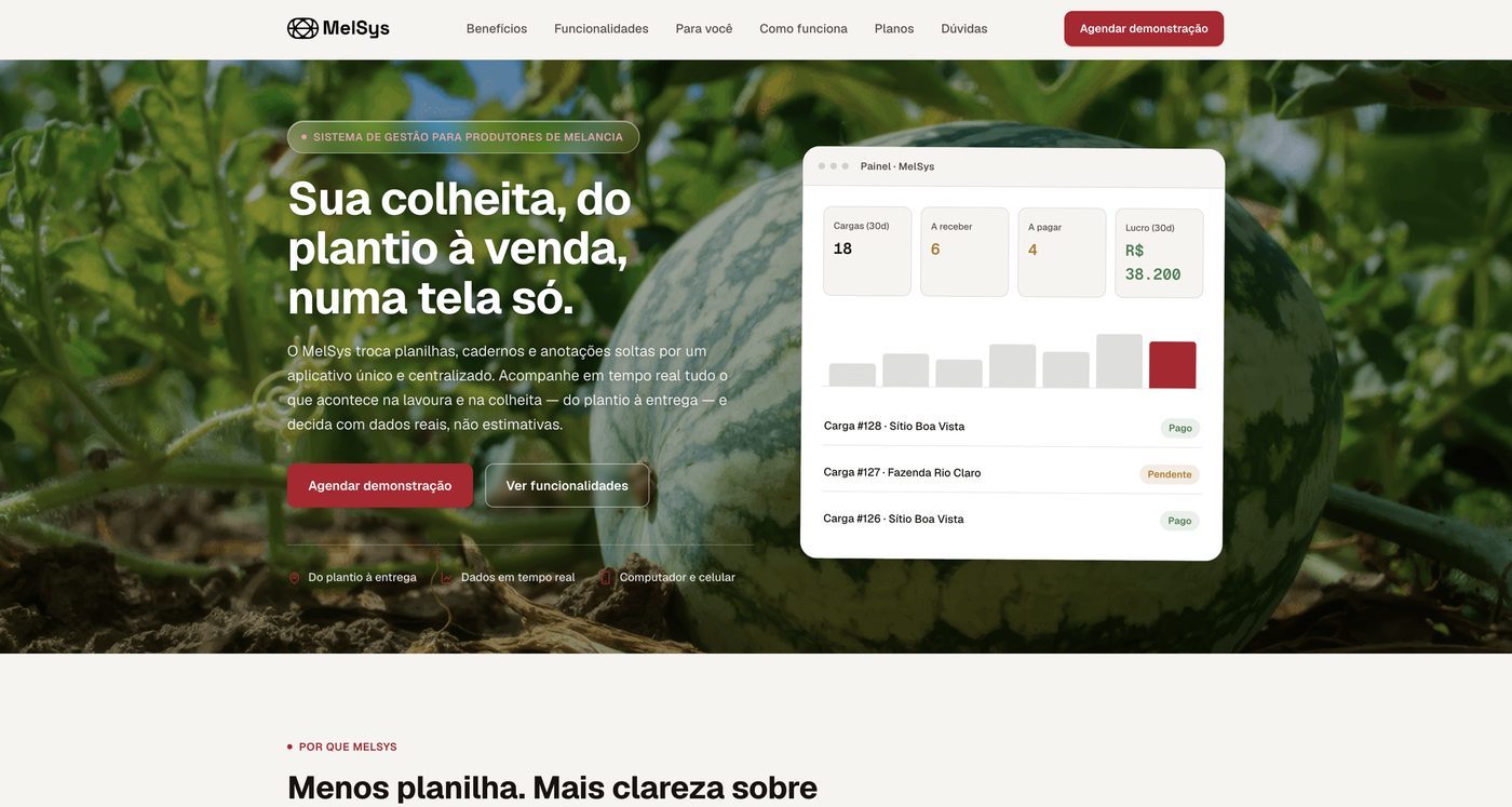 Página inicial do MelSys, sistema de gestão para produtores de melancia