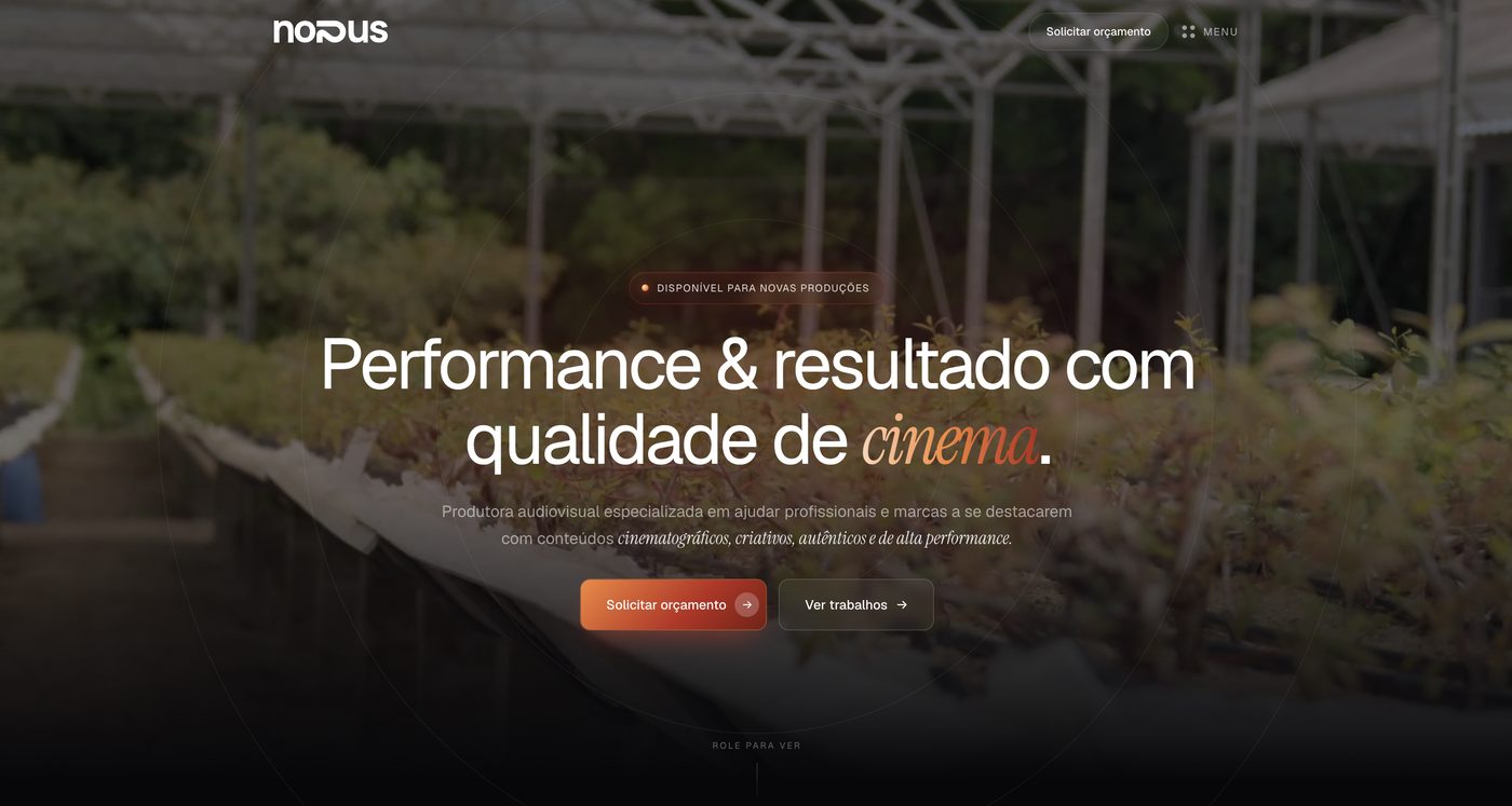 Página inicial do site da Nopus Films, produtora audiovisual